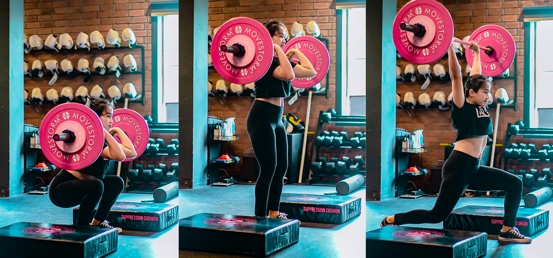 Movestorm Love Plates – pink 2.5kg, magenta 5kg, purple 10kg bumper plate pairs