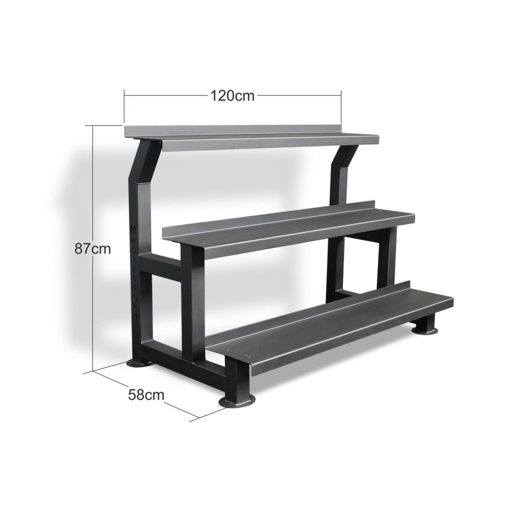 Movestorm Kettlebells Rack 3-Tier is a heavy-duty storage solution designed to organize kettlebells efficiently while saving space.