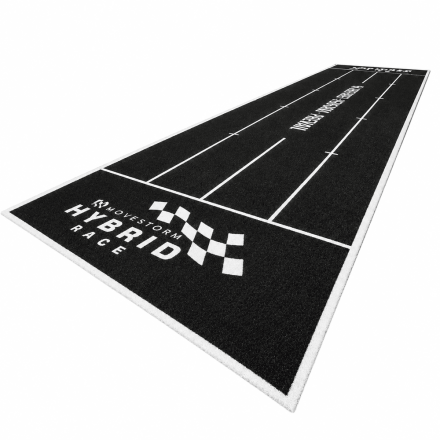 Movestorm Competition Turf 16.1m x 4m black synthetic turf with white hybrid race markings